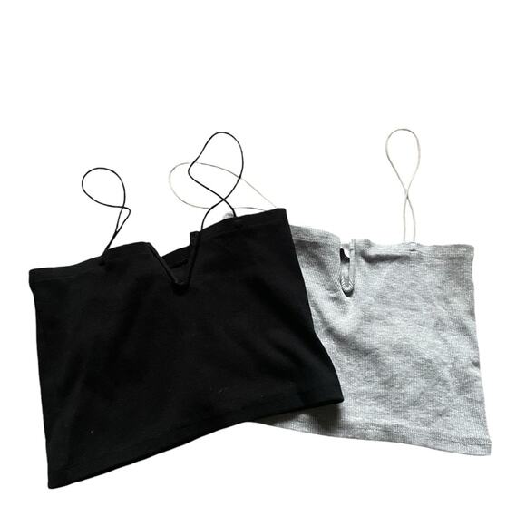 Zara Womens Grey Tank Crop top Spaghetti Strap Straight Cut V Neck Line Sz Large - Picture 1 of 8